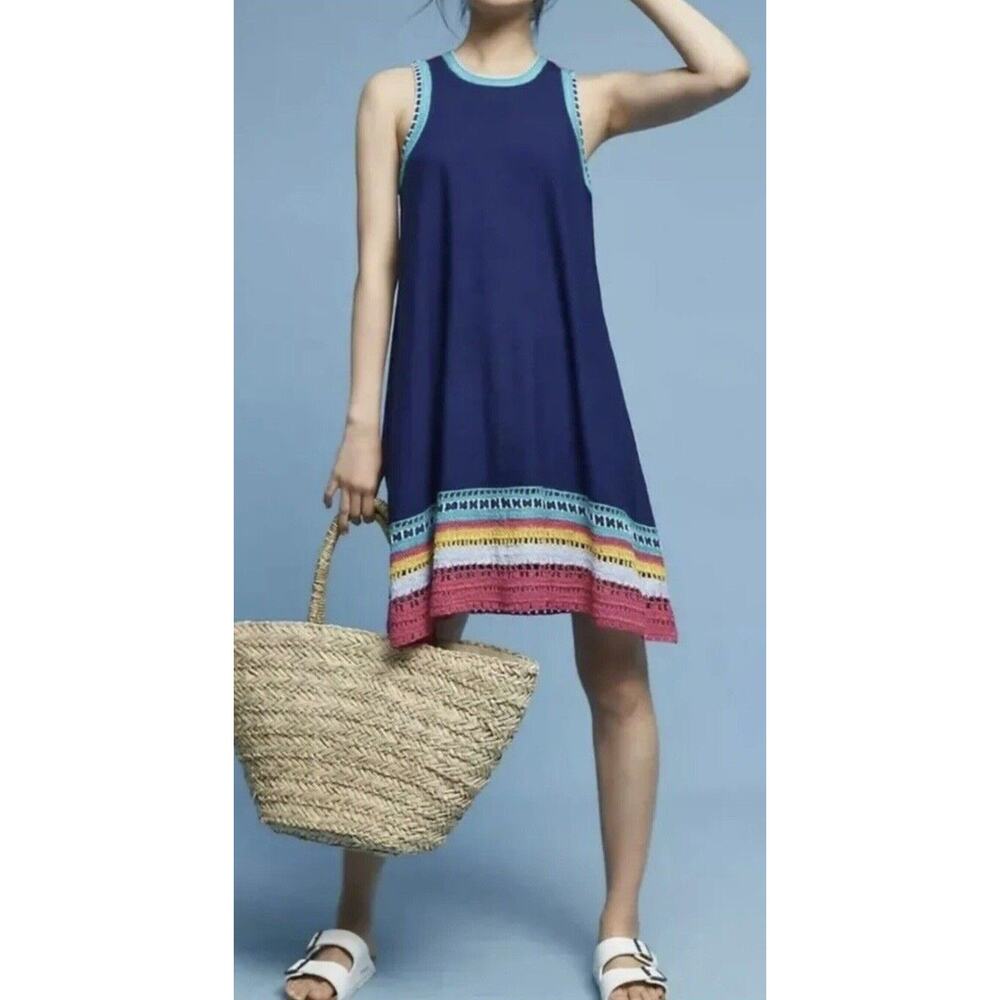 Anthropologie Akemi + Kin Sz XS Crochet Trim Swing A-Line Racerback Dress Boho